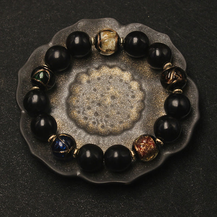 Pulsera de riqueza con cuentas de cristal de Liuli, ceniza de incienso occidental, Buddha Stones