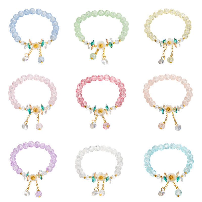Pulsera de cuentas de cristal con dije de flor de diseño simple con Buddha Stones