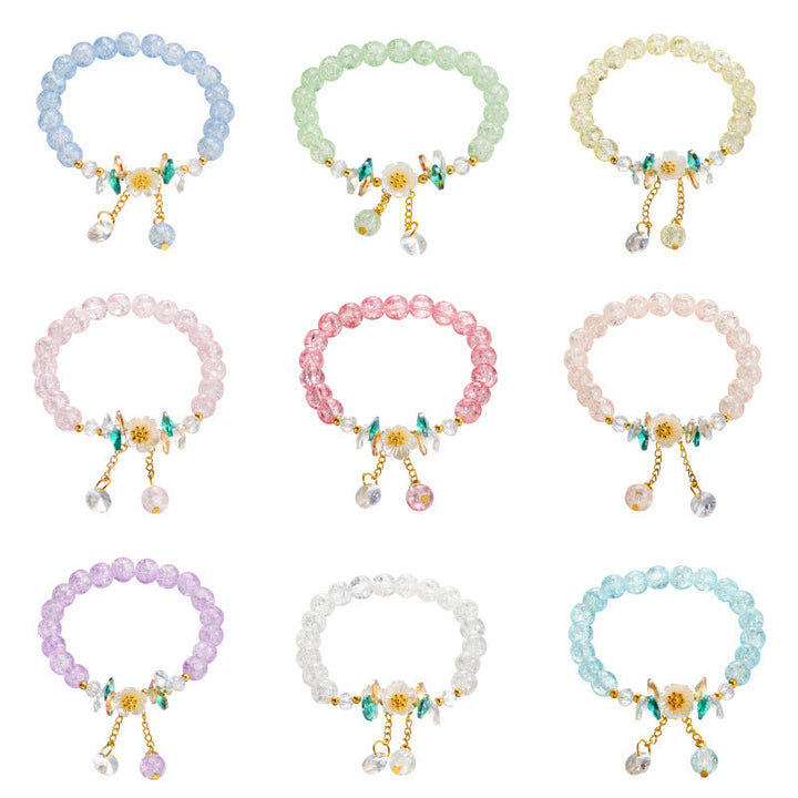 Pulsera de cuentas de cristal con dije de flor de diseño simple con Buddha Stones