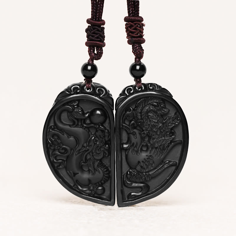 Collar con colgante de protección de fénix, dragón de amor, obsidiana negra, Buddha Stones - image 2