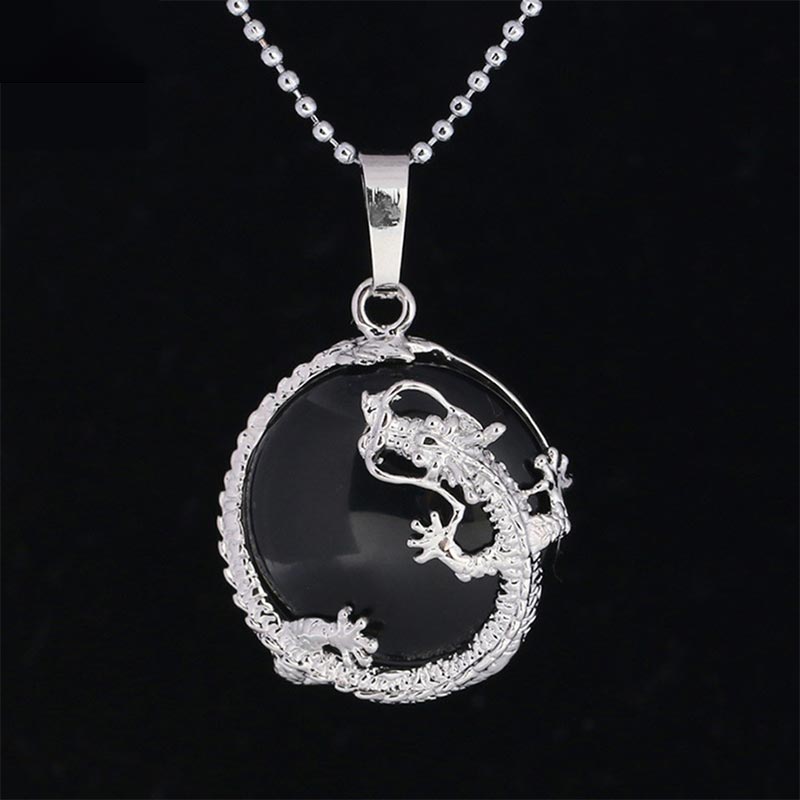 Colgante de collar de energía curativa de cristal de cuarzo Natural de dragón chino con Buddha Stones - Ónix negro - image 15