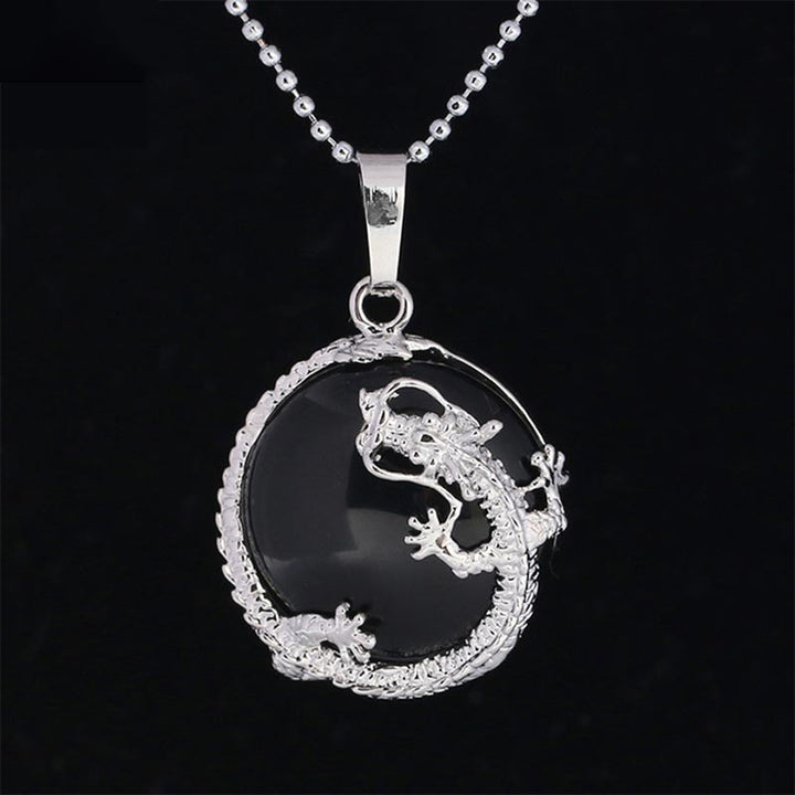 Colgante de collar de energía curativa de cristal de cuarzo Natural de dragón chino con Buddha Stones - Ónix negro - image 15