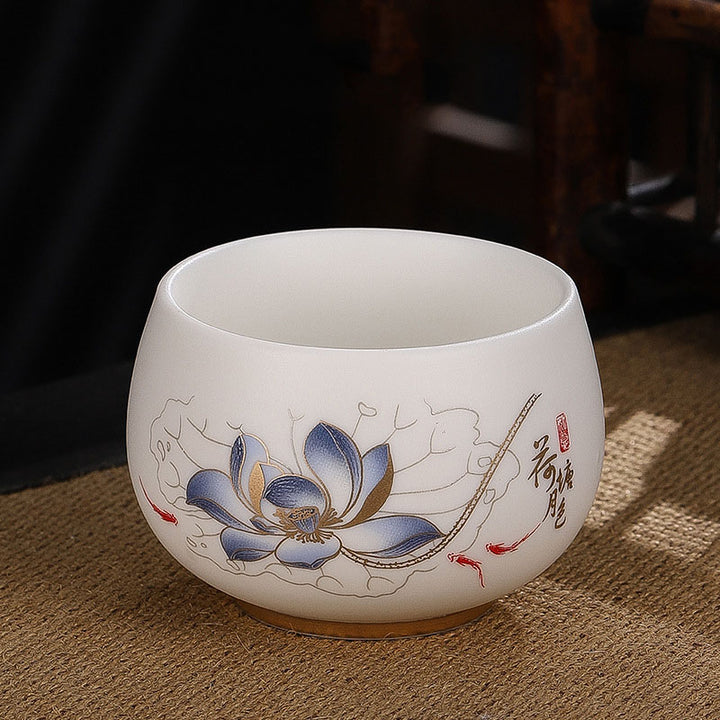 Buddha Stones, dragón, cigarra, bambú, ciervo, grulla, flor de loto, ciruela, taza de té de cerámica, taza de té de Kung Fu, tazón de 185ml