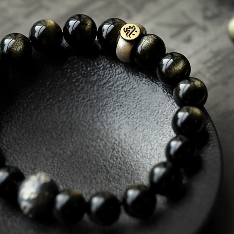 Pulsera de purificación de obsidiana de Buda natal del zodiaco chino de Buddha Stones