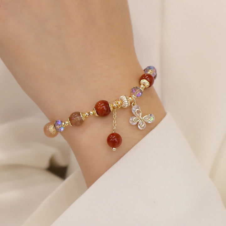 Pulsera con dije de mariposa de Cuarzo rutilado, cristal de arco iris, Fu Lu Shou Natural, Buddha Stones