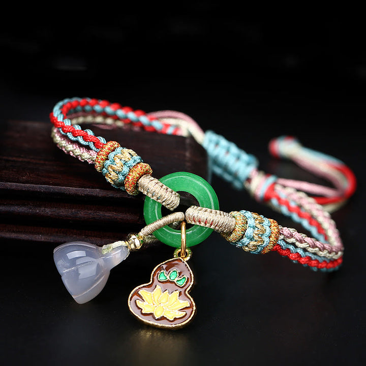Buddha Stones, cuerda colorida, calcedonia, loto, Jade, paz, hebilla, armonía, pulsera con dije de calabaza