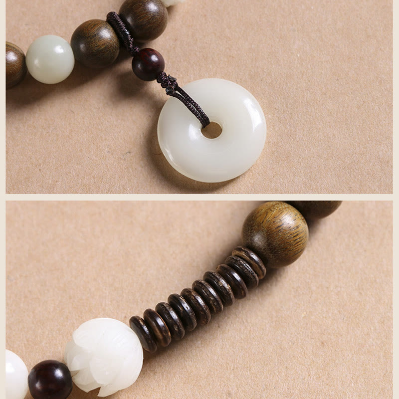 Pulsera de doble envoltura con hebilla de paz y loto de sándalo verde, semilla de Bodhi, Buddha Stones, armonía