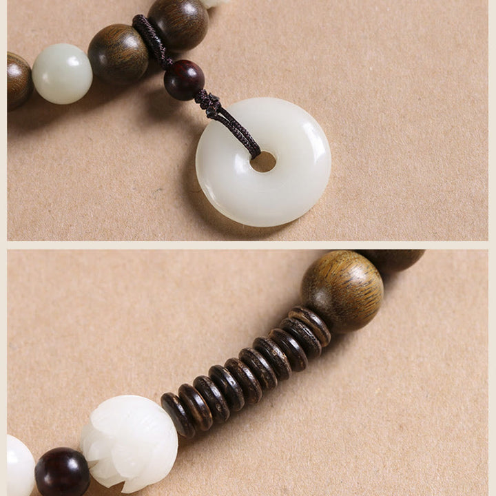 Pulsera de doble envoltura con hebilla de paz y loto de sándalo verde, semilla de Bodhi, Buddha Stones, armonía