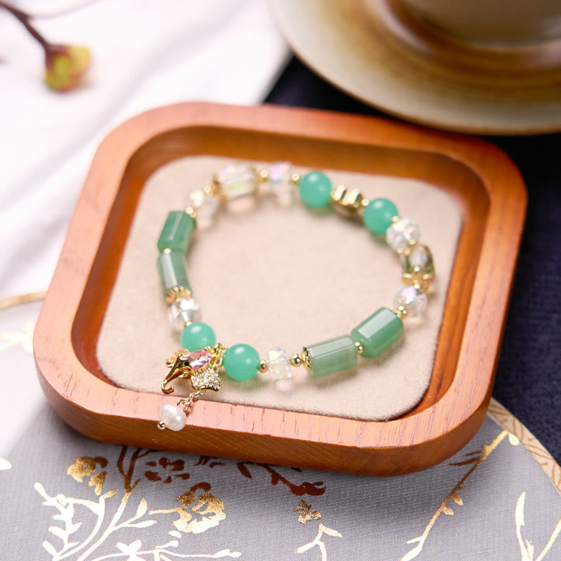 Pulsera con dije de elefante positivo, Buddha Stones , amatista, aventurina verde, cuarzo fresa