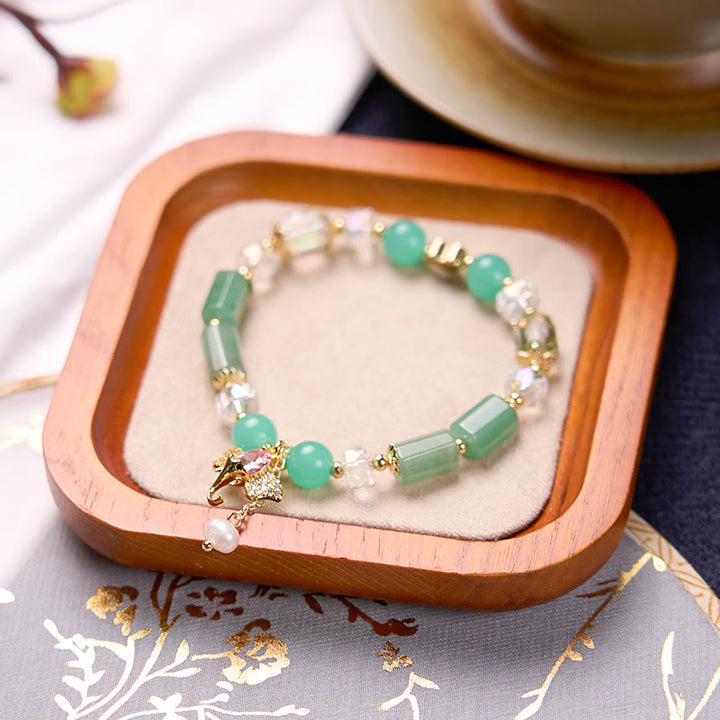 Pulsera con dije de elefante positivo, Buddha Stones , amatista, aventurina verde, cuarzo fresa