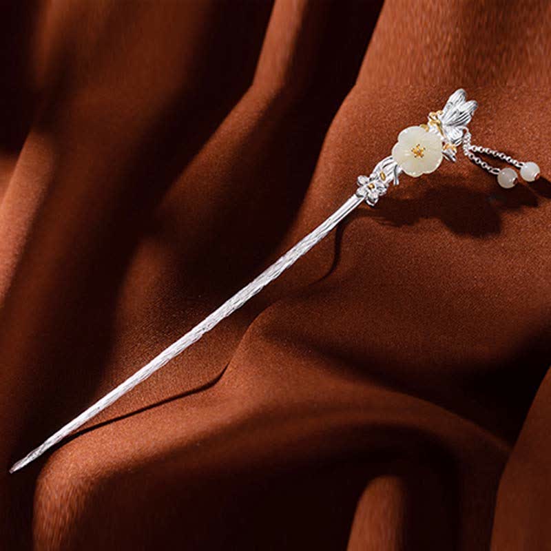 Horquilla de bendición de flor de jade blanco hetiano de plata de ley 925 - image 12