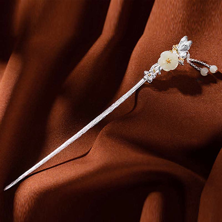Horquilla de bendición de flor de jade blanco hetiano de plata de ley 925 - image 12