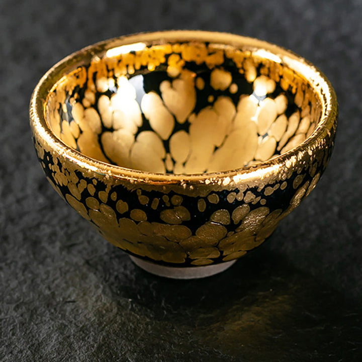 Taza de té de cerámica Jianzhan chino con diseño de manchas de oro de 24K, Buddha Stones , tazón de taza de té de Kung Fu con caja de regalo