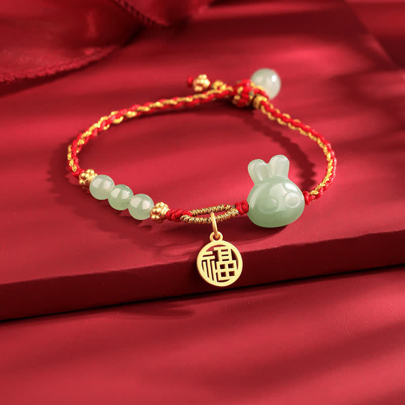 Pulsera de hilo rojo de plata de ley 925 con diseño del año del conejo, jade hetiano, felicidad, suerte