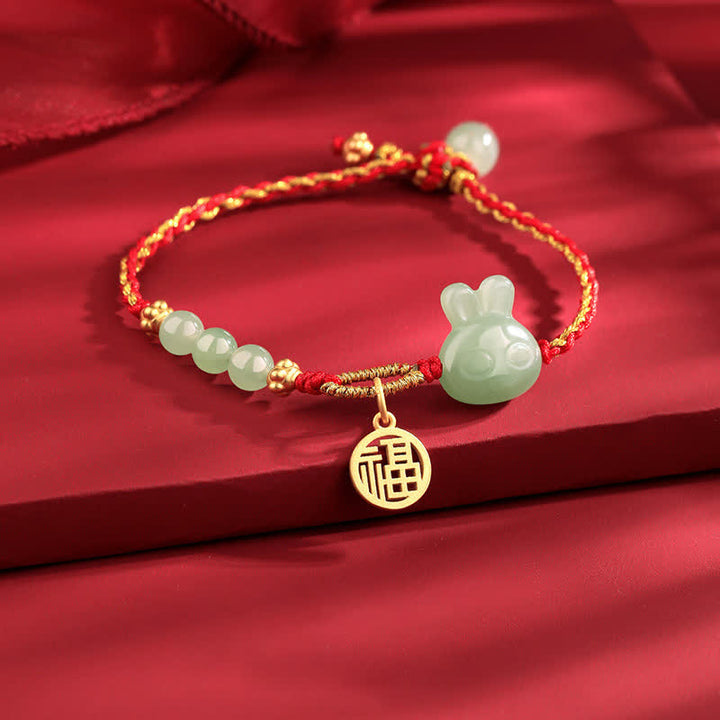 Pulsera de hilo rojo de plata de ley 925 con diseño del año del conejo, jade hetiano, felicidad, suerte