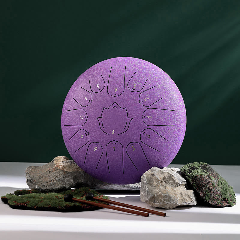 Buddha Stones, tambor de lengua de acero, sonido curativo, atención plena, patrón de loto, Kit de tambor de Yoga, 13 notas, instrumento de percusión de 12 pulgadas