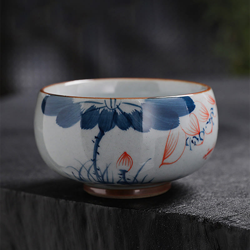 Tazas de té de cerámica de bambú con hojas de flor de loto y Buddha Stones, tazas de té de Kung Fu