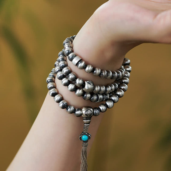 108 cuentas Mala de plata de ley 925, ágata roja, turquesa, pulsera con dijes de confianza