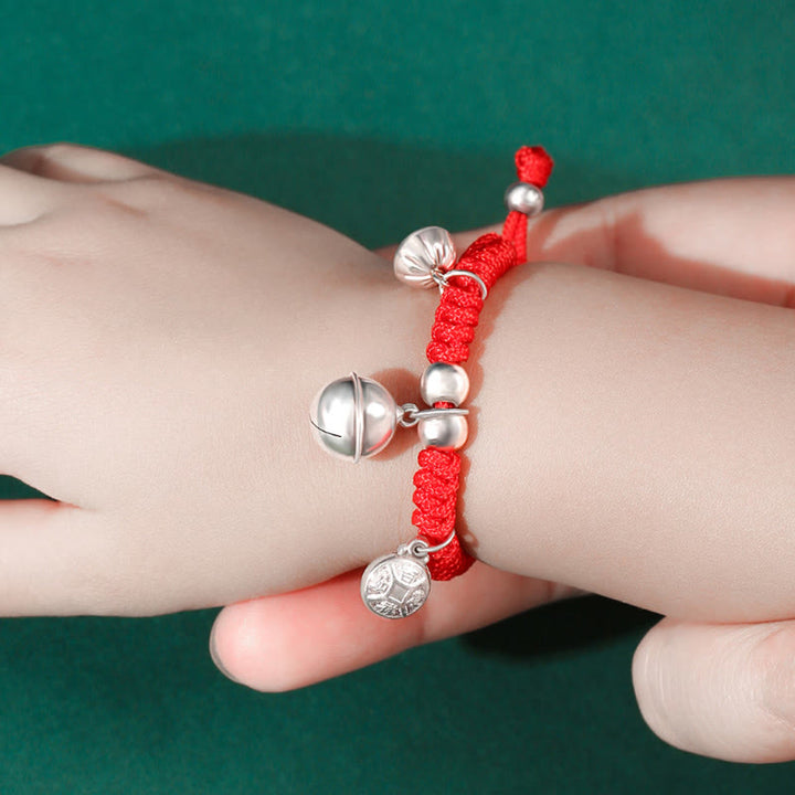Buddha Stones Plata de ley 925 Hecha a mano Personaje Fu Bolsa de dinero de la suerte Candado chino Campana Loto Moneda de cobre Nudo King Kong Pulsera trenzada para niños