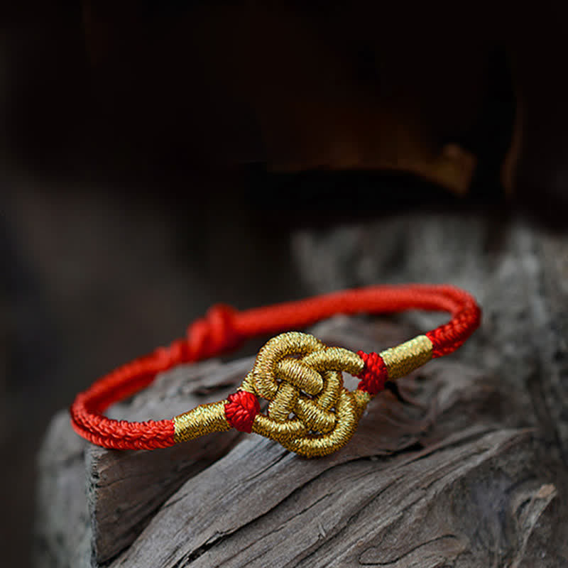 Pulsera de cuerda trenzada de fuerza de la suerte anudada china de diseño simple hecha a mano