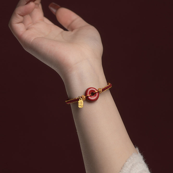 Pulsera trenzada de bendición con dije de personaje Fu con hebilla de paz y cinabrio natural con Buddha Stones