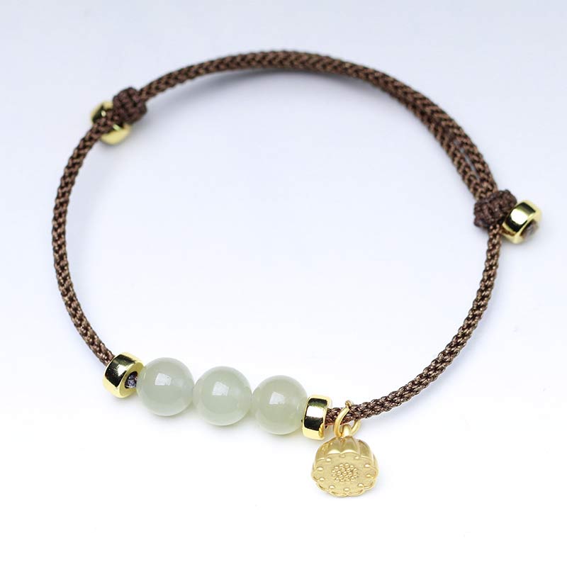 Pulsera de tejido de hilo rojo con Buddha Stones, Jade Natural, semilla de loto, fuerza