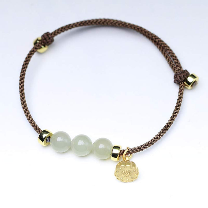 Pulsera de tejido de hilo rojo con Buddha Stones, Jade Natural, semilla de loto, fuerza