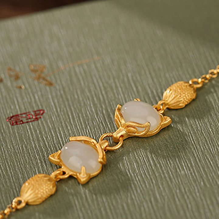 Buddha Stones Plata de Ley 925 Natural Hetian blanco Jade cian Jade encantadora pulsera de la suerte de zorro - image 9