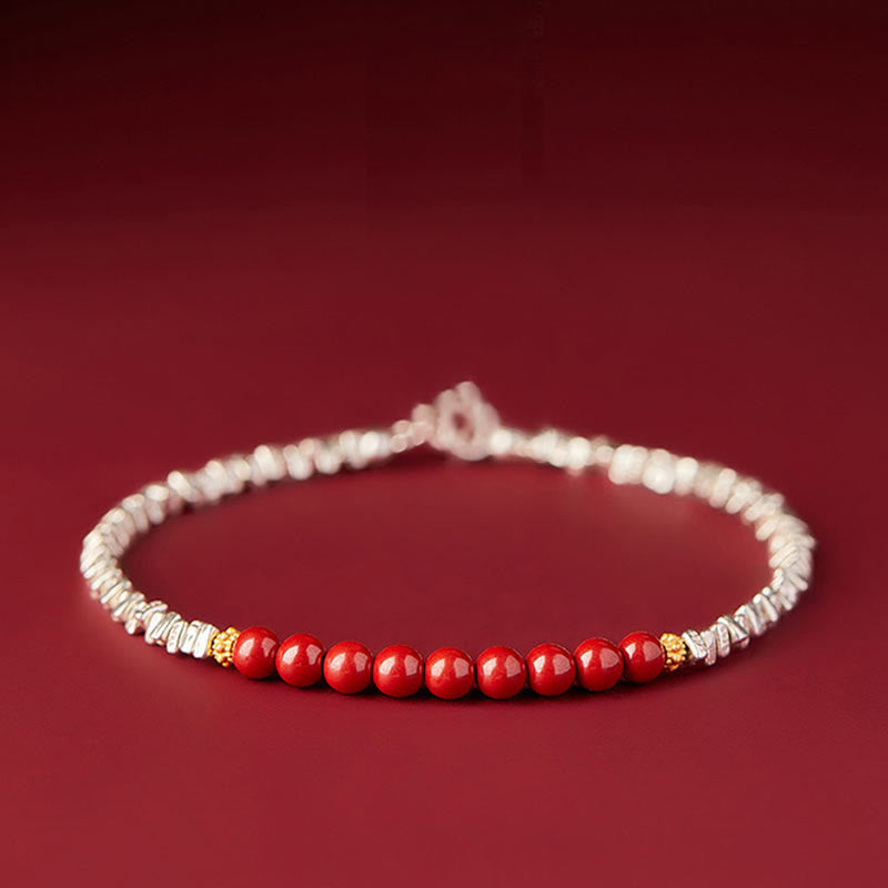 Pulsera de bendición con carácter de cinabrio Fu de plata de ley 925 con Buddha Stones - Cinabrio (circunferencia de la muñeca 15-18 cm) - image 0