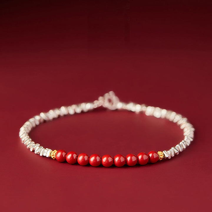Pulsera de bendición con carácter de cinabrio Fu de plata de ley 925 con Buddha Stones - Cinabrio (circunferencia de la muñeca 15-18 cm) - image 0