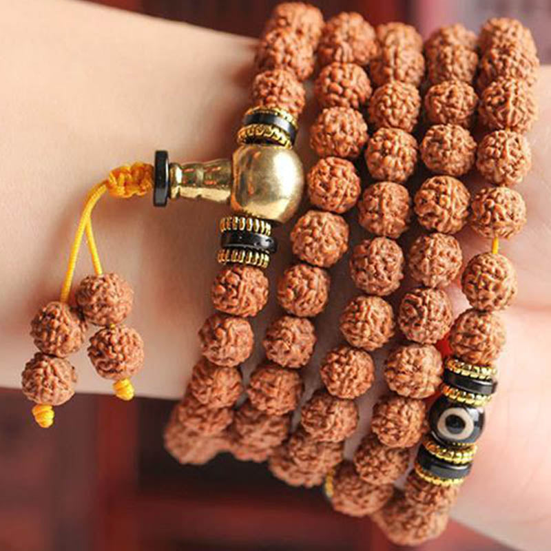 Buddha Stones 108 cuentas Mala Rudraksha Bodhi Semilla Dzi cuentas suerte pulsera de riqueza