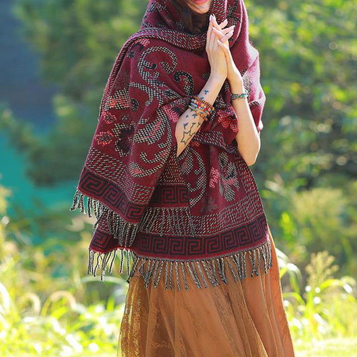 Bufanda de viaje acogedora con diseño de hojas de flores tibetanas de Buddha Stones