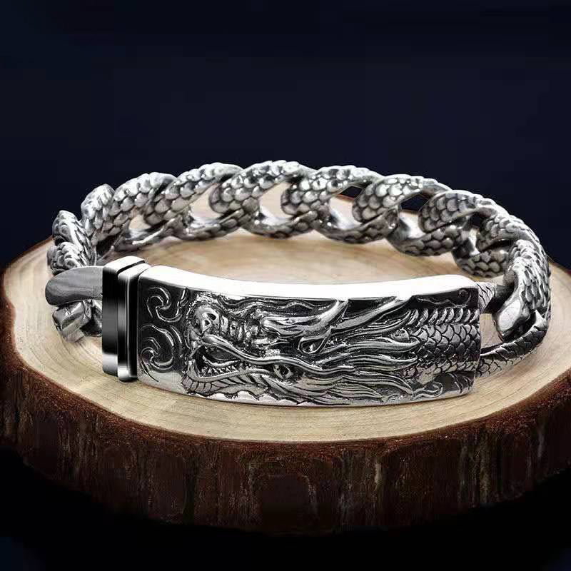 Pulsera de protección grabada con patrón de escala de dragón retro de Buddha Stones