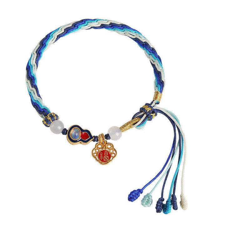 Pulsera de nudo de reencarnación con cuerda de bendición de calabaza hecha a mano de plata de ley 925