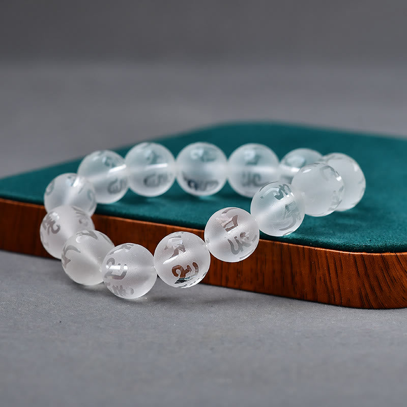 Pulsera de meditación Om Mani Padme Hum de ónix negro y cristal blanco del Tíbet con Buddha Stones