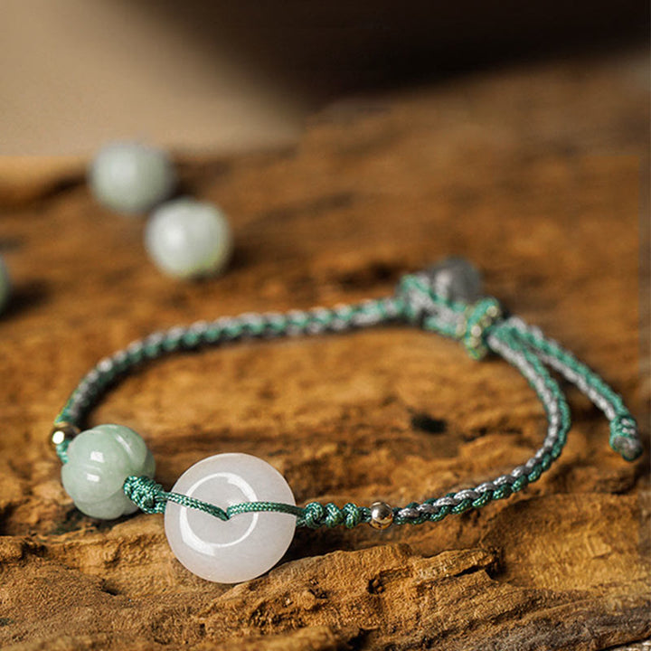 Pulsera trenzada de bendición de la suerte con cuentas de calabaza y hebilla de la paz de jade blanco con Buddha Stones