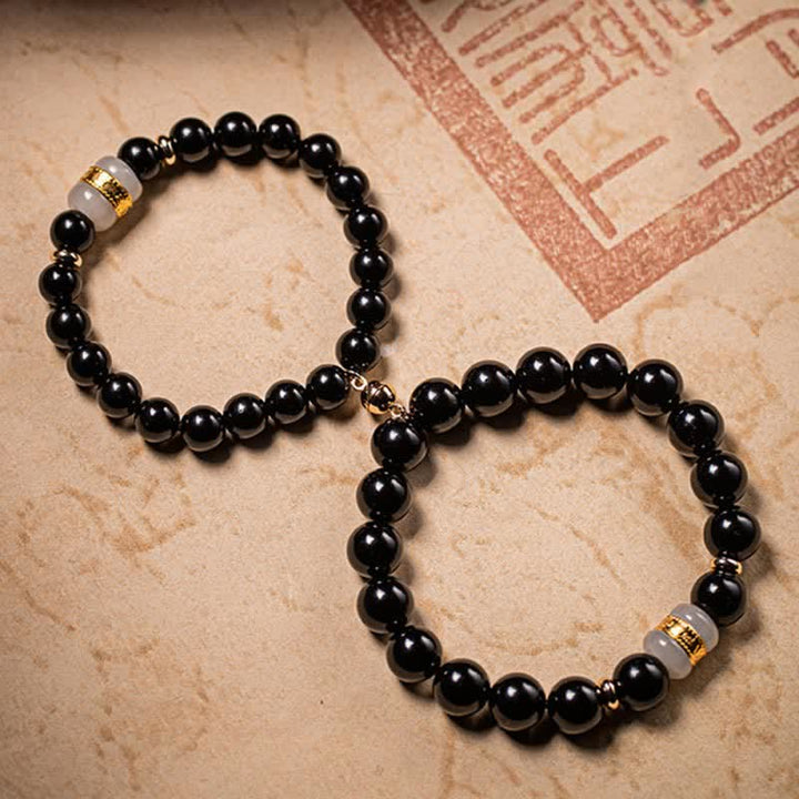 Buddha Stones obsidiana negra Jade Om Mani Padme Hum fuerza pareja pulsera magnética