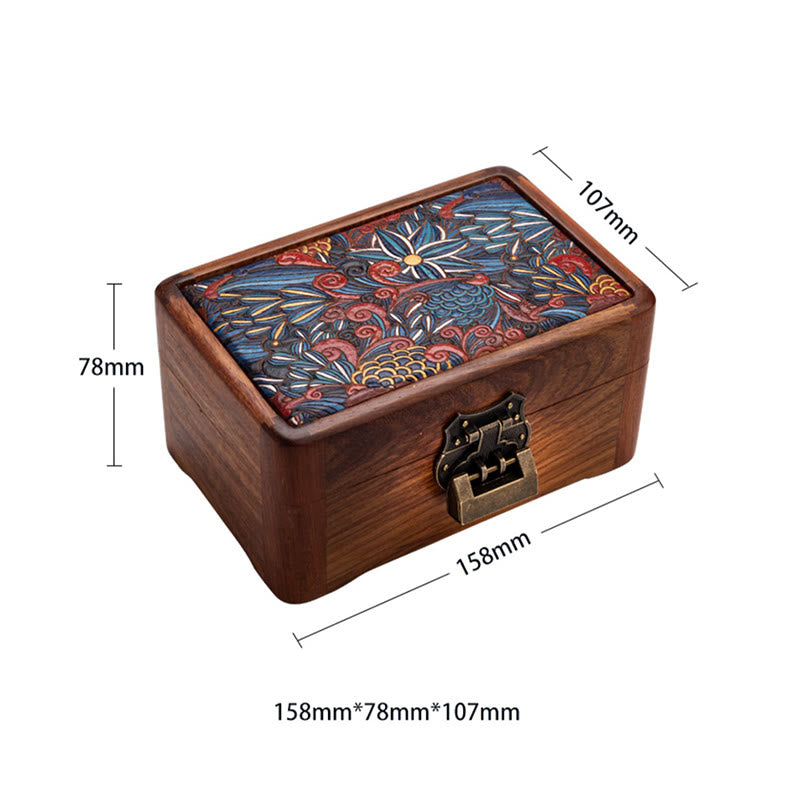 Caja de almacenamiento de joyería de palisandro con estampado floral hecha a mano retro, caja organizadora de regalo de madera con cerradura