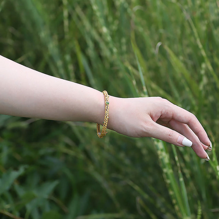 Brazalete de pulsera curativa con Buddha Stones , Jade cian, cobre, nubes propicias, calma