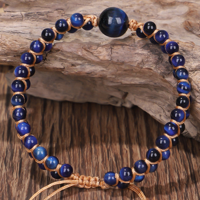 Pulsera de protección con piedra de ojo de tigre azul divino de Buddha Stones