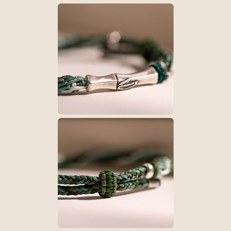 Pulsera de hilo de protección de la suerte con nudo de reencarnación de bambú de plata de ley 925