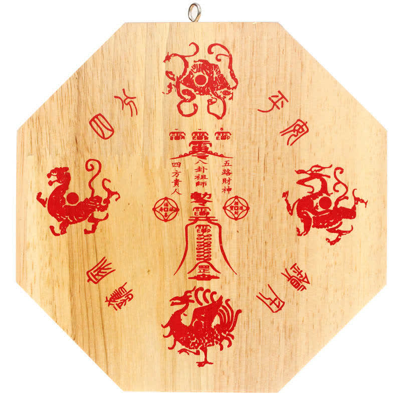 Espejo de mapa de energía de equilibrio de madera de melocotón con mapa de Bagua de Feng Shui