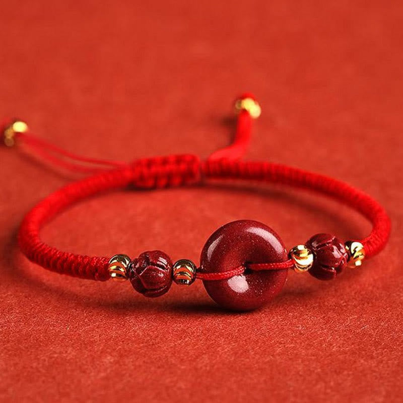 Pulsera trenzada de bendición con hebilla de paz y cinabrio de loto hecha a mano con Buddha Stones