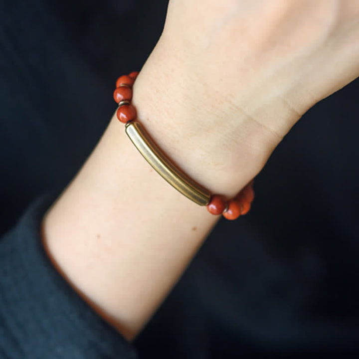Pulsera de pareja de paz con Buddha Stones, jaspe rojo, ágata de musgo, cristal de obsidiana negra, cobre