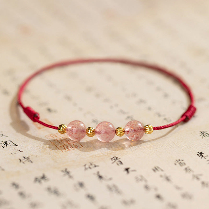 Tobillera con hilo rojo de la suerte con cuentas de cristal de fresa y piedras de Buddha Stones