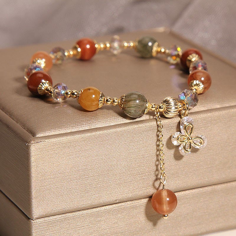 Pulsera con dije de mariposa de Cuarzo rutilado, cristal de arco iris, Fu Lu Shou Natural, Buddha Stones