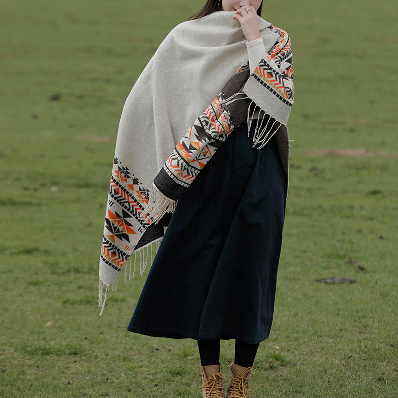 Mantón tibetano de Buddha Stones, geometría colorida, bufanda de viaje acogedora para invierno
