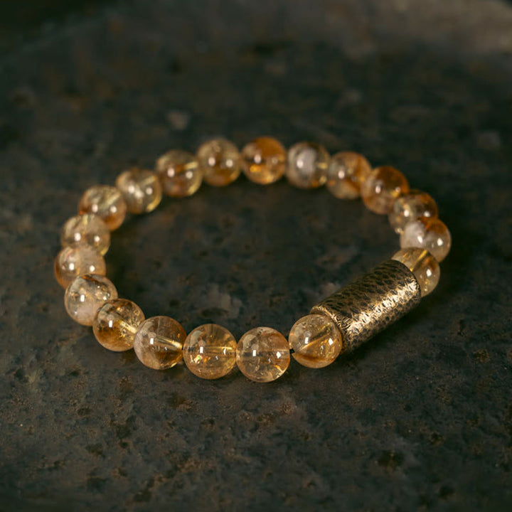 Pulsera de protección de cuentas de latón y cristal de citrino natural con piedras de Buddha Stones