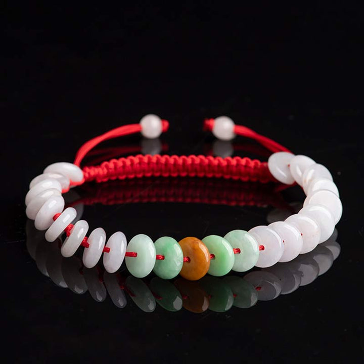 Pulsera de tejido de hilo rojo de la suerte de jade redondo con Buddha Stones