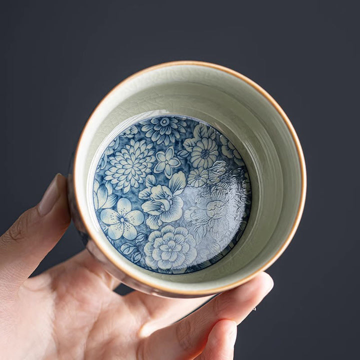 Tazas de té de cerámica con diseño de crisantemo, loto azul, flor de melocotón, Buddha Stones, tazas de té de Kung Fu
